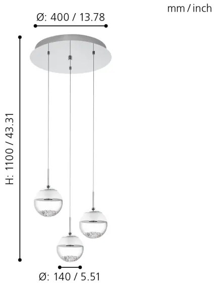 EGLO 93709 - MONTEFIO 1 LED-es csillár 3xLED/5W