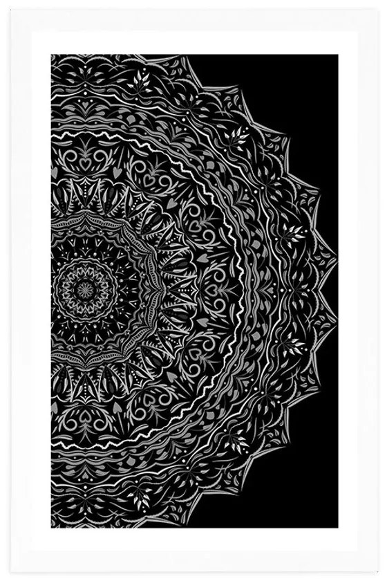 Poszter paszportuval Mandala vintage stílusban fekete fehérben