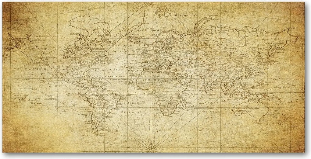 Fotó üvegkép Régi világtérkép 140x70