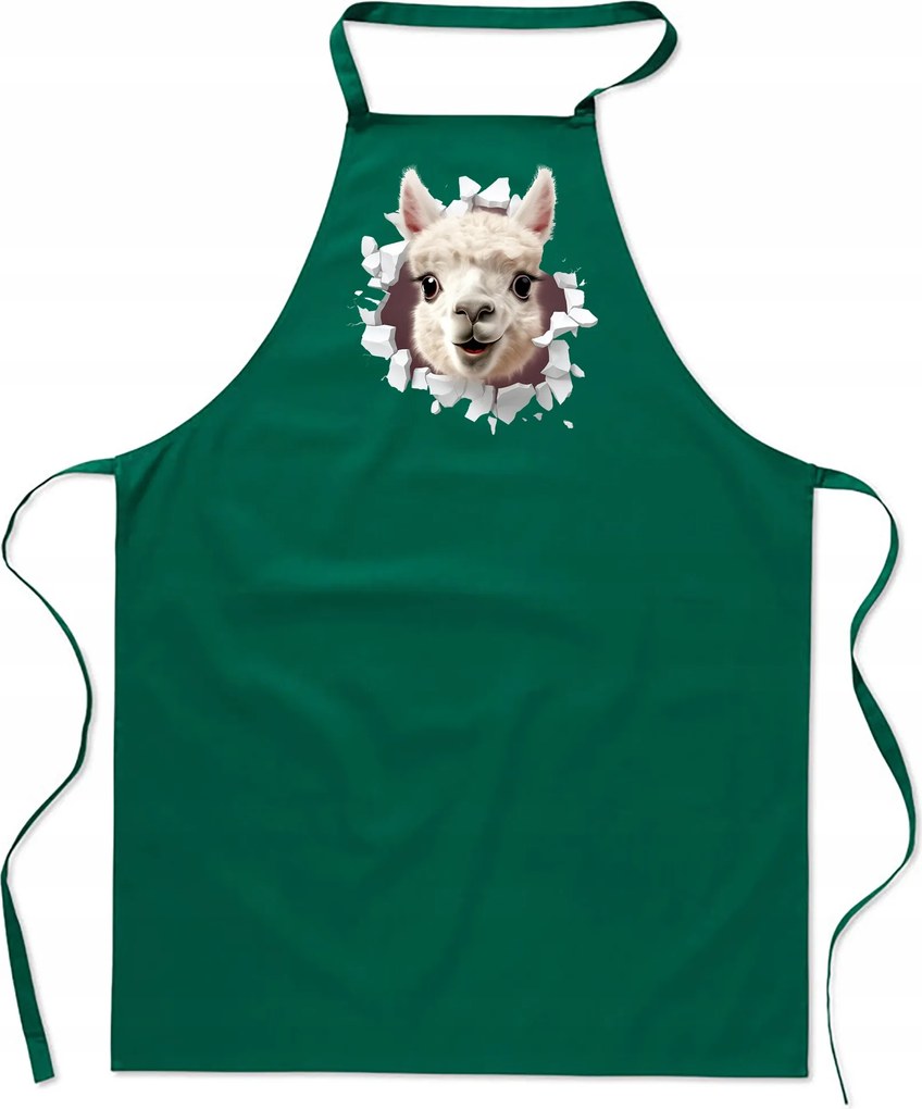 Konyhai Kötény pamut zöld lyuk Láma Alpaka állatok FA_485_z