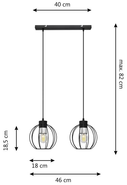 Csillár zsinóron STARLIGHT 2xE27/15W/230V fekete/ezüst
