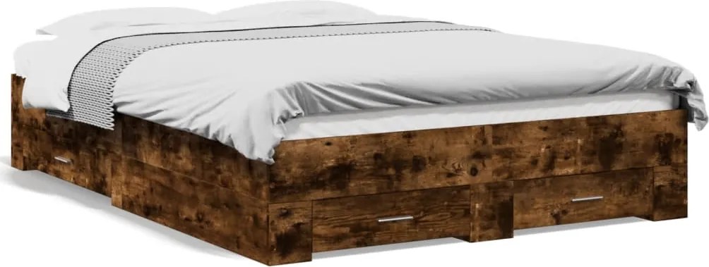 vidaXL füstös tölgy színű szerelt fa ágykeret fiókokkal 120 x 200 cm
