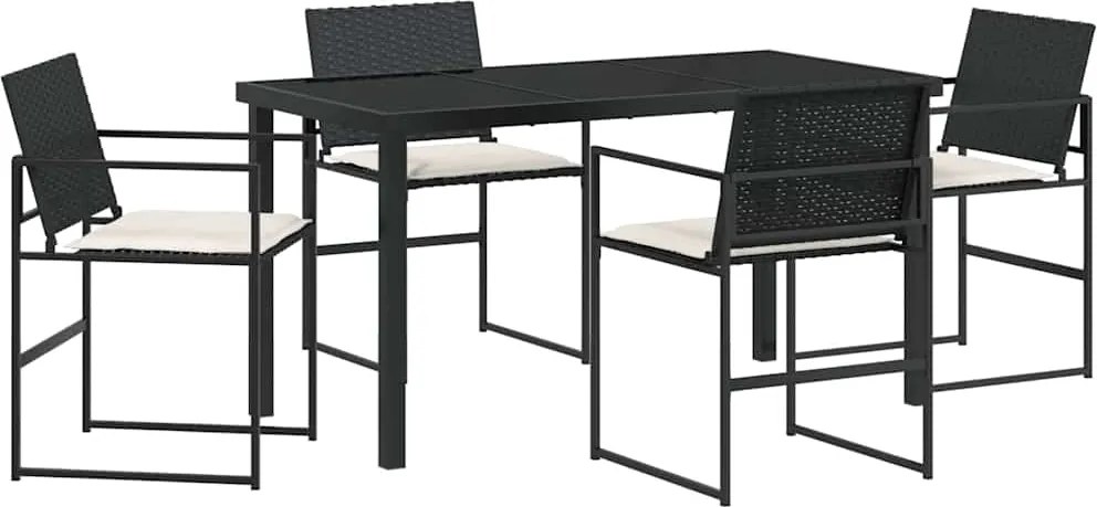 vidaXL Kert étkező szett 5 pcs Fekete Porszórt acél