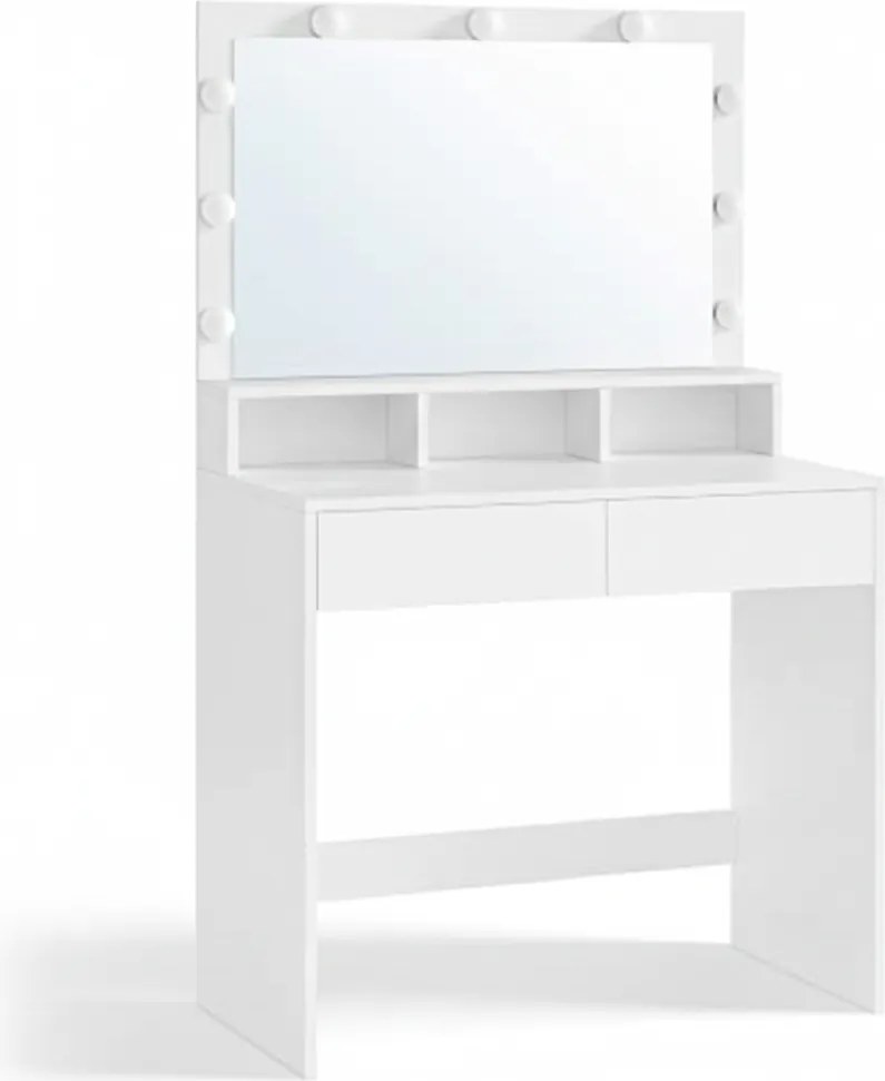 VANESA öltözőasztal nagy tükörrel és világítással, 80x40x140 cm, fehér SongmicsHome