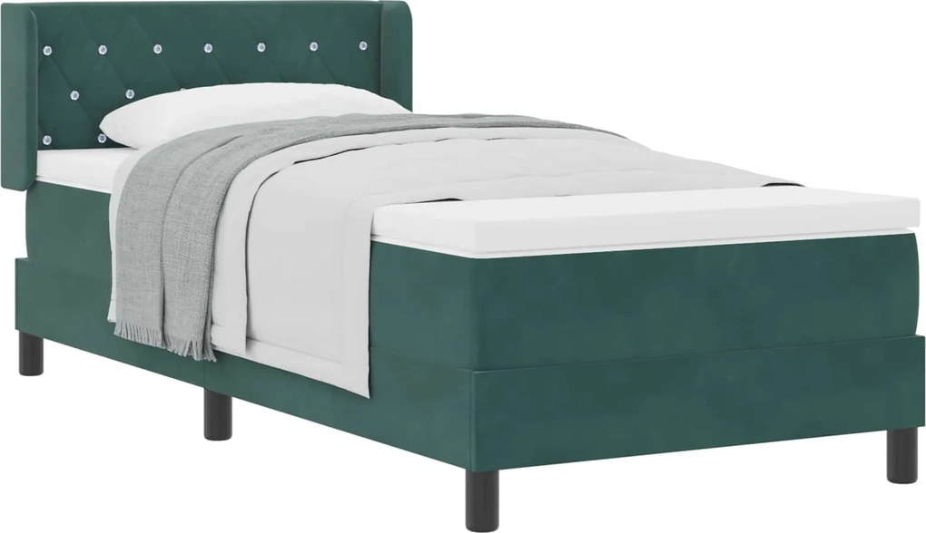 vidaXL Boxrugós ágy matracmal Sötétzöld 190 x 90 cm Poliészter