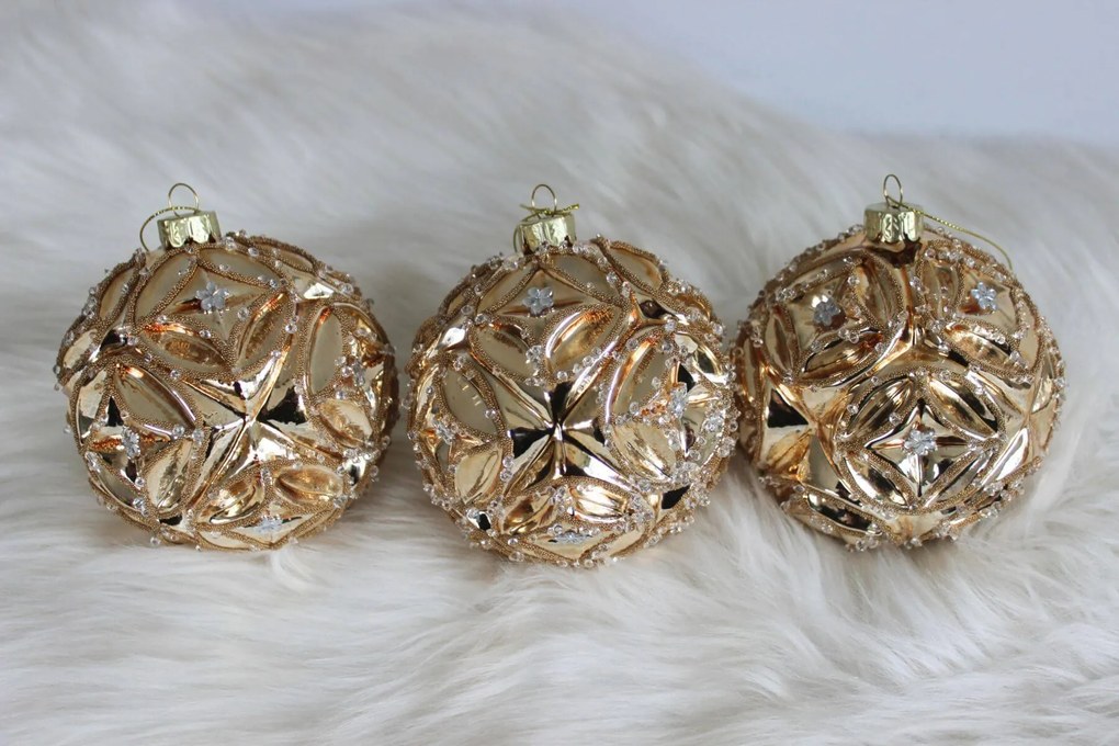 Arany üveg karácsonyi gömbök LUX 3db 10cm