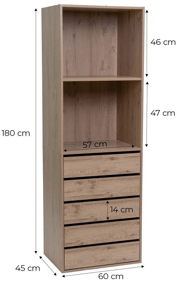 Natúr színű nyitott moduláris szekrény tölgyfa dekorral 60x180x45 cm Modular – Casa Selección