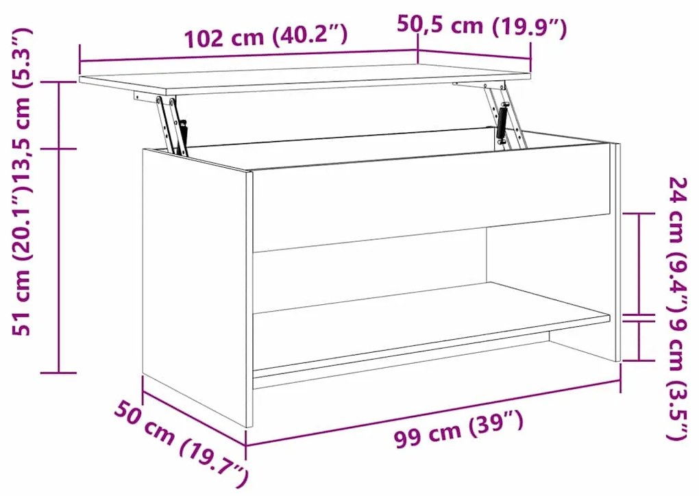 Dohányzóasztal Régi fa 102 x 50 x 52.5 cm Faanyag