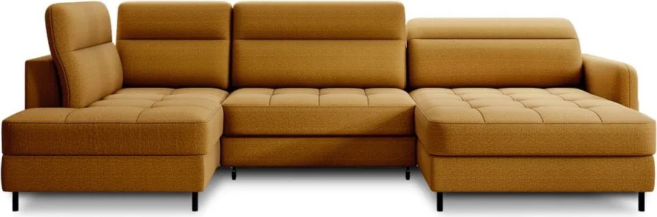 Sárga bársony kinyitható-tárolóhelyes sarokkanapé (bal oldali-U alakú) Berrto – ELTAP