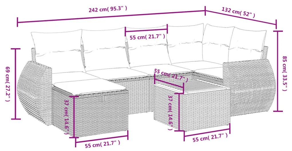 7 részes szürke polyrattan kerti ülőgarnitúra párnákkal