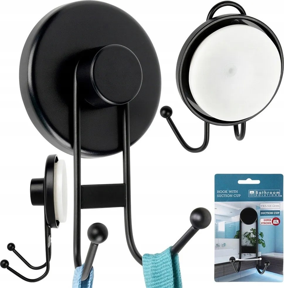 Akasztós dupla fürdőszobai törölközőtartó tapadókorongos ruházat fekete