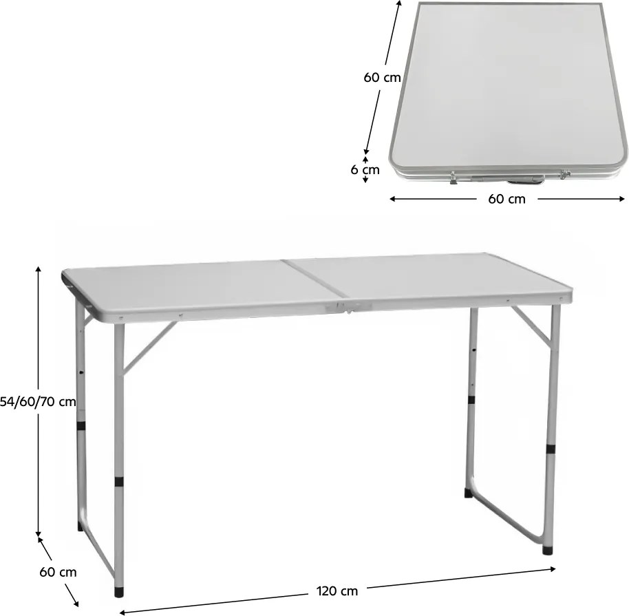 Összecsukható kempingasztal, 120 cm, alumínium/MDF, KEPI TYP 1