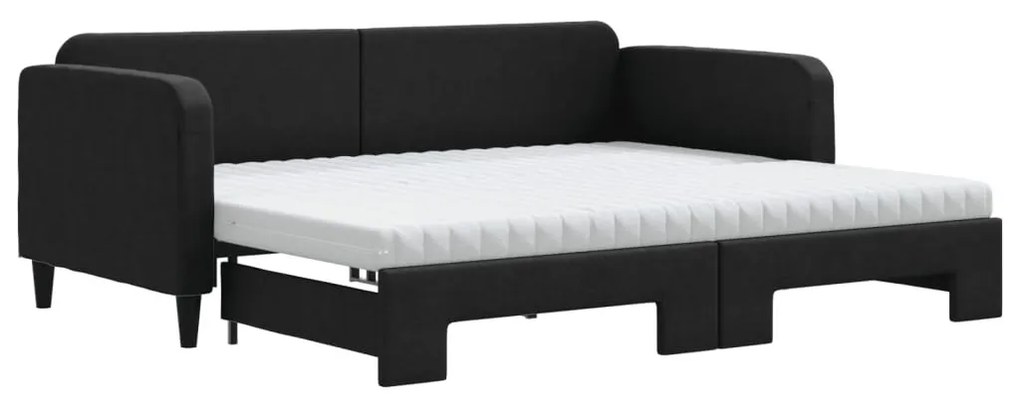 fekete kihúzható szövet heverő matracokkal 90 x 190 cm