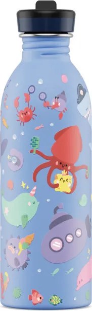 24BOTTLES Kids Urban 500ml rozsdamentes acél kulacs szívószálas kupakkal, Ocean Friends
