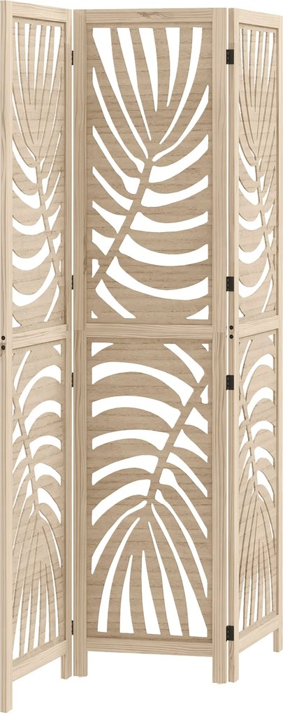 HOMCOM 3 Paneles Összecsukható Szobai Elválasztó Trópusi Pálmalevél Mintával 120x170 cm | Aosom