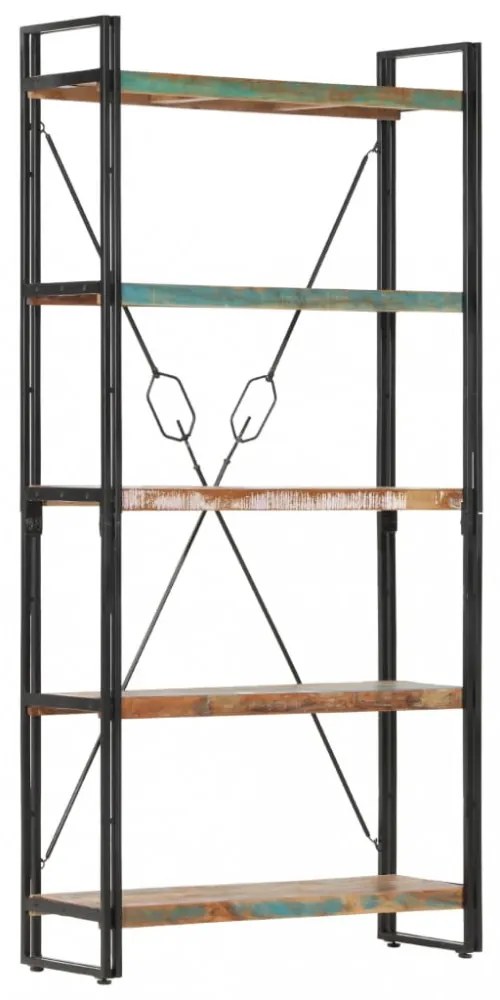 5 szintes tömör újrahasznosított fa könyvespolc 90x30x180 cm