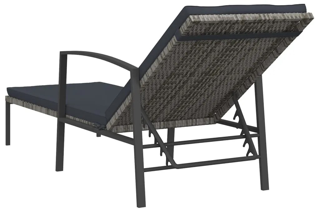 Szürke kerti polyrattan napozóágy párnával