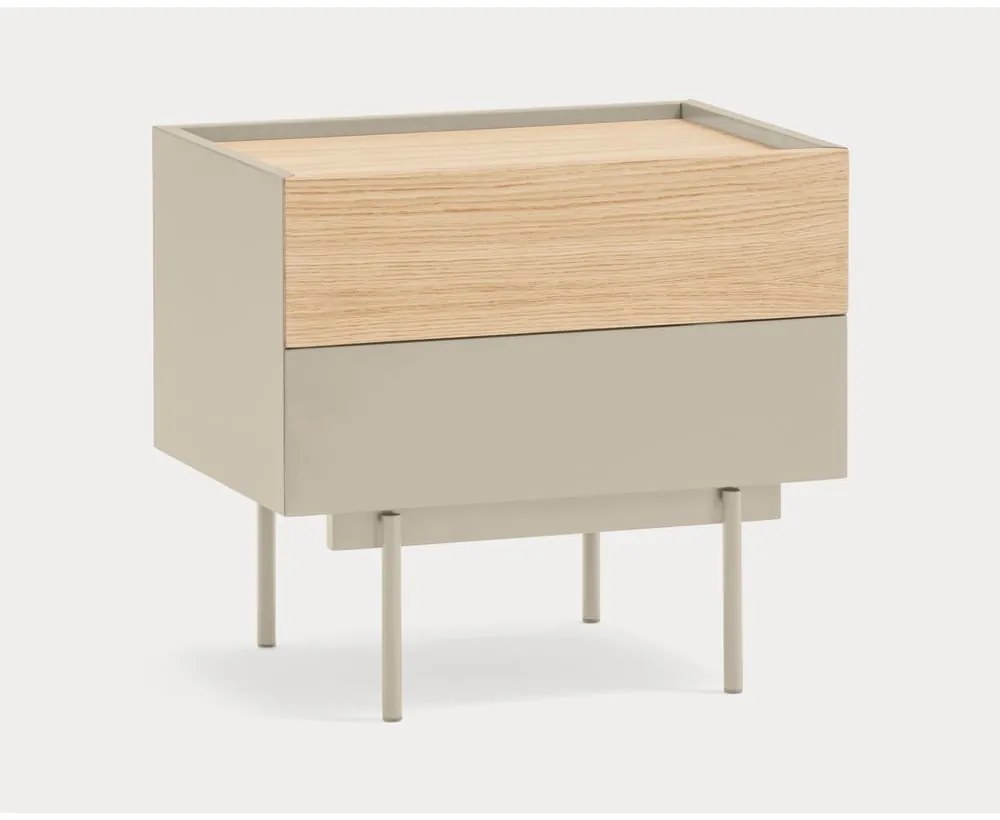 Bézs-natúr színű éjjeliszekrény tölgyfa dekorral Otto – Teulat