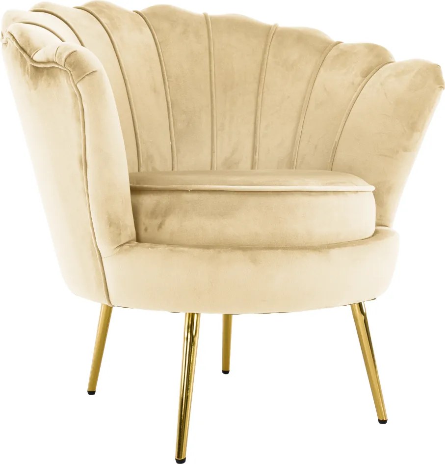Art-deco stílusú fotel, bézs Velvet szövet/gold arany króm, NOBLEO