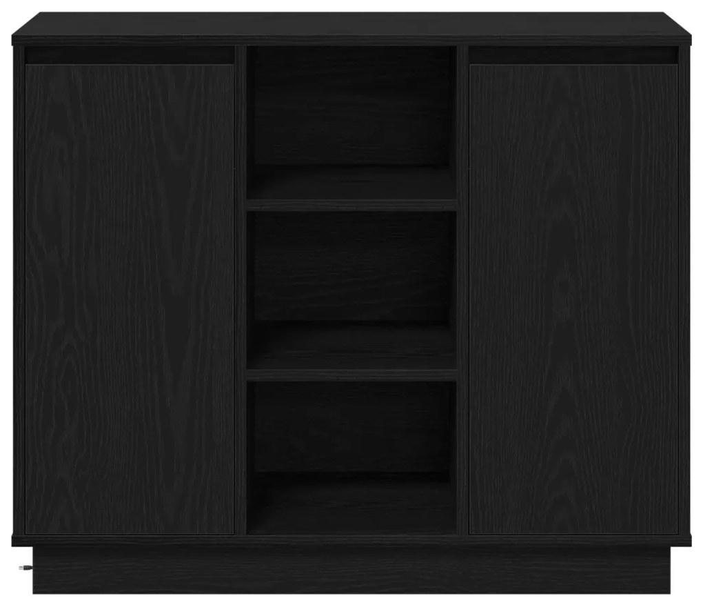 LED-es fekete tölgy oldalszekrény 90x32x75 cm rétegelt lemezből