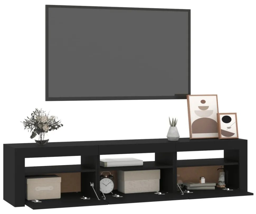 fekete TV-szekrény LED-világítással 180x35x40 cm