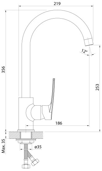 Samona - Mosogató csaptelep KORANA 35,6 cm fényes króm