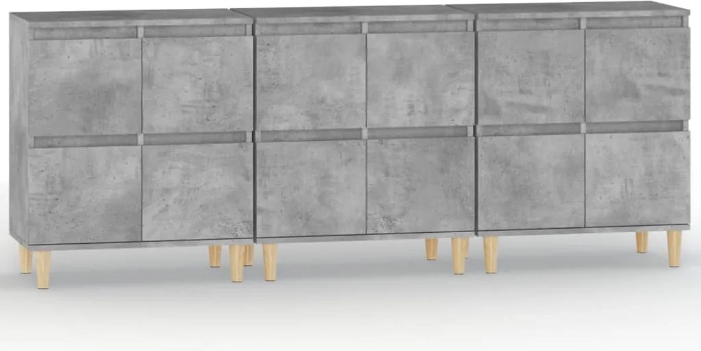 vidaXL 3 db betonszürke szerelt fa tálalószekrény 60 x 35 x 70 cm