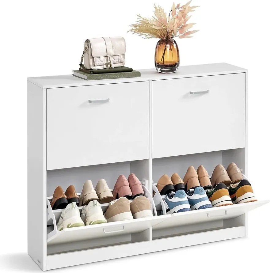 Cipőszekrény 4 billenő ajtóval 24x105x82,7 cm, fehér