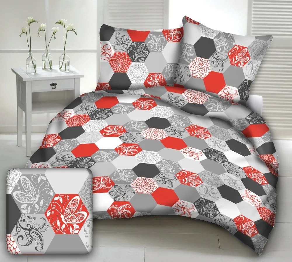 VÖRÖS ÉS SZÜRKE pamut ágynemű DeLuxe Ágynemű mérete: 140x200 cm, A csomag tartalma: 2 Készletcsomagolás