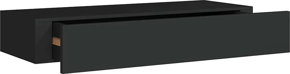 vidaXL fekete MDF falra szerelhető fiókos polc 60 x 23,5 x 10 cm