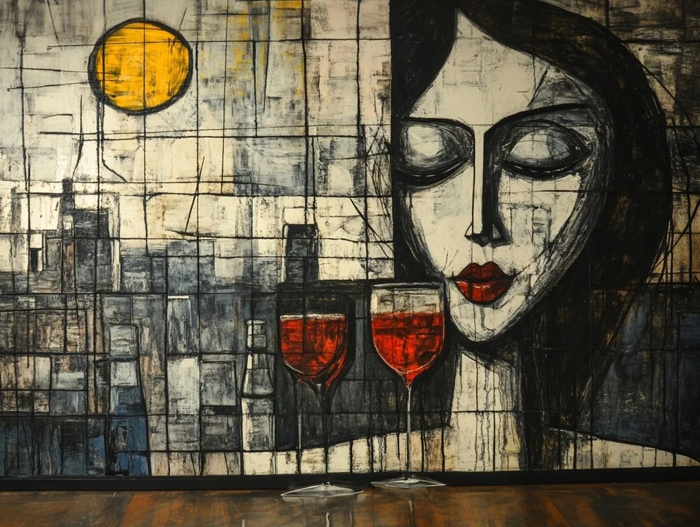 Vászonkép Canvas Absztrakt Nő Lány Város Bor 100x75