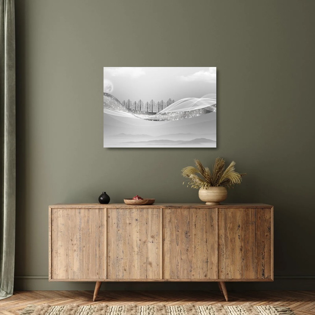 Kép - ezüst táj (üvegen) (70x50 cm)