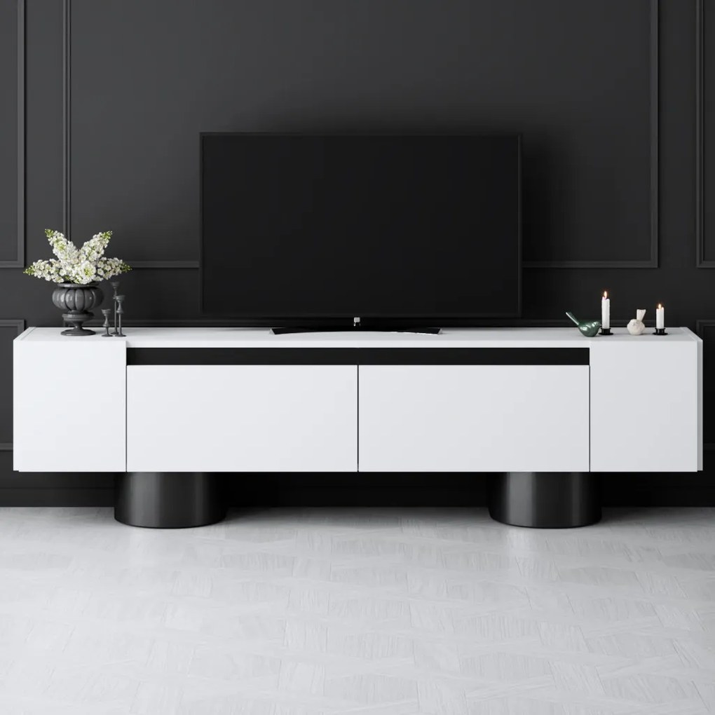 Bohem TV-állvány, fehér-fekete, 180 cm