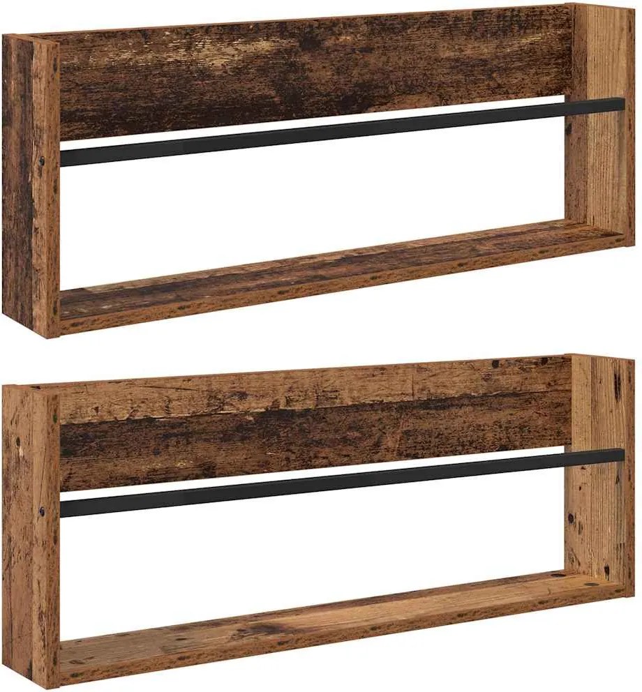 vidaXL Magazin állvány polcokkal 2 pcs Öreg fa 80 x 12 x 30 cm Faanyag