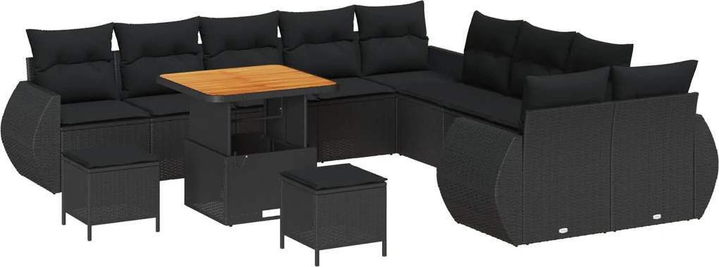 vidaXL Kerti Kanapé Szett párnával tárolóval 13 pcs Fekete