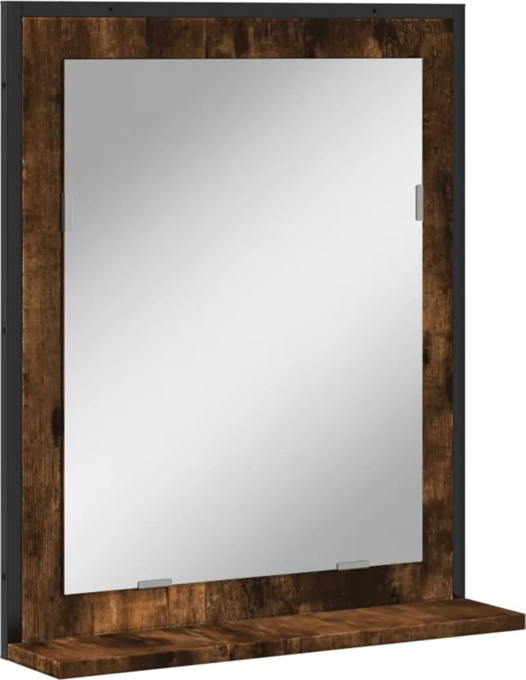 vidaXL füstölt tölgy szerelt fa fürdőszobai tükör polccal 50x12x60 cm