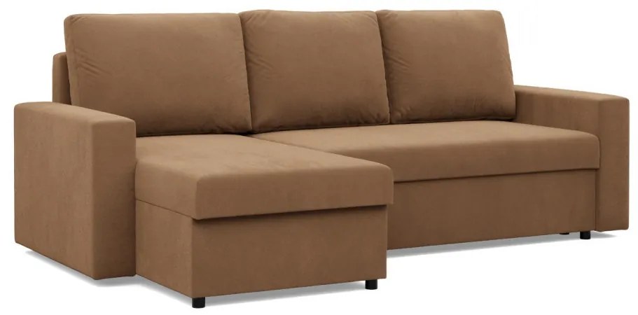 Zeus sarokkanapé, 2 ágyneműtartóval, egyenes kartámasz, szövet anyag, univerzális oldal, bonell töltet, barna