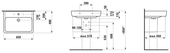 LAUFEN H8189530001041 - PRO 65x48 cm kerámia mosdó, falra szerelhető/asztalra