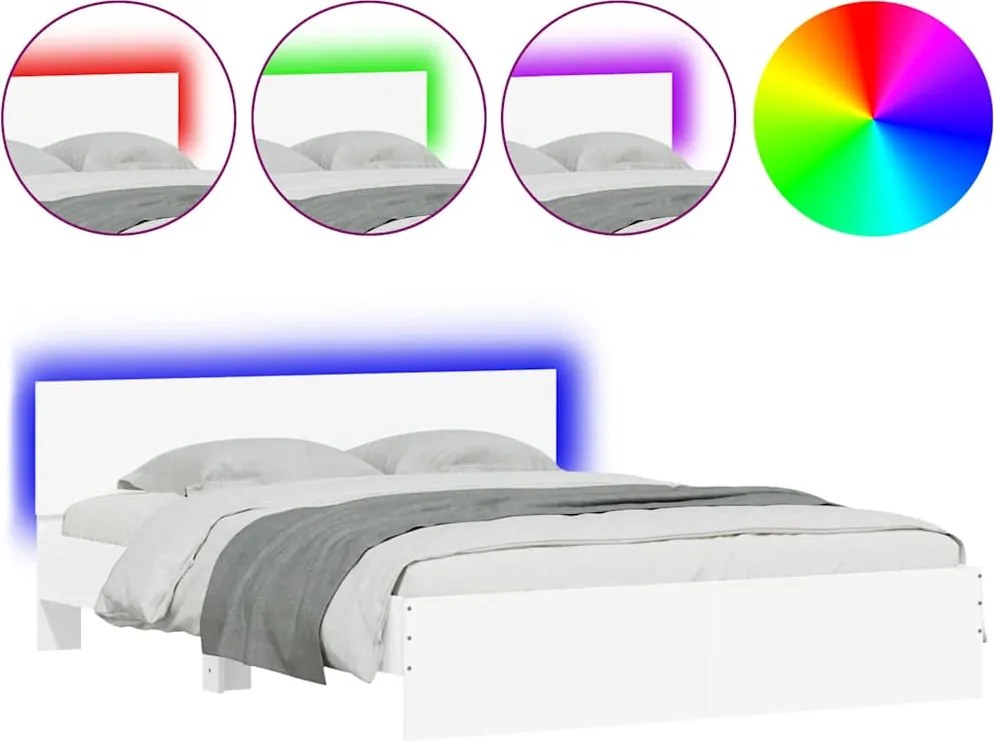 vidaXL fehér ágykeret fejtámlával és LED-del 150 x 200 cm