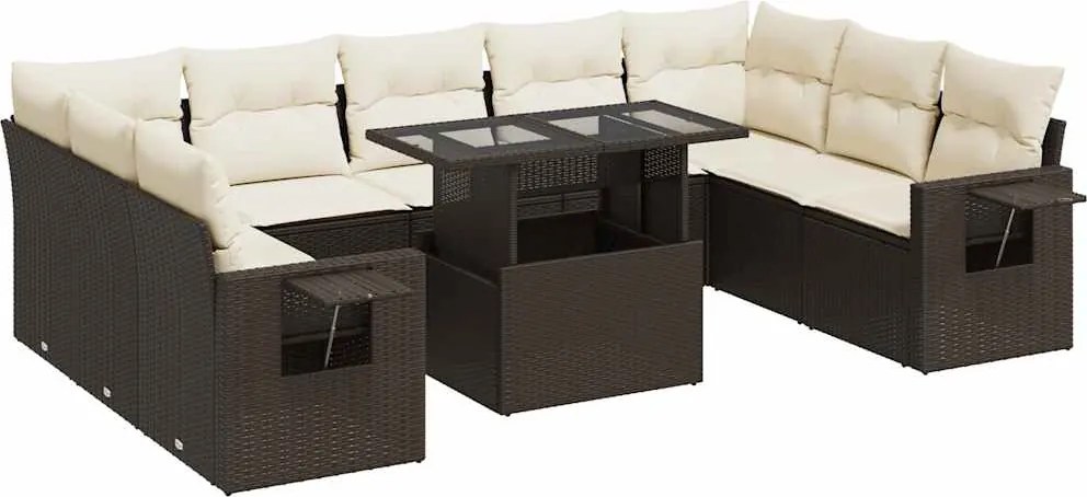 vidaXL 10 részes barna polyrattan kerti ülőgarnitúra párnákkal
