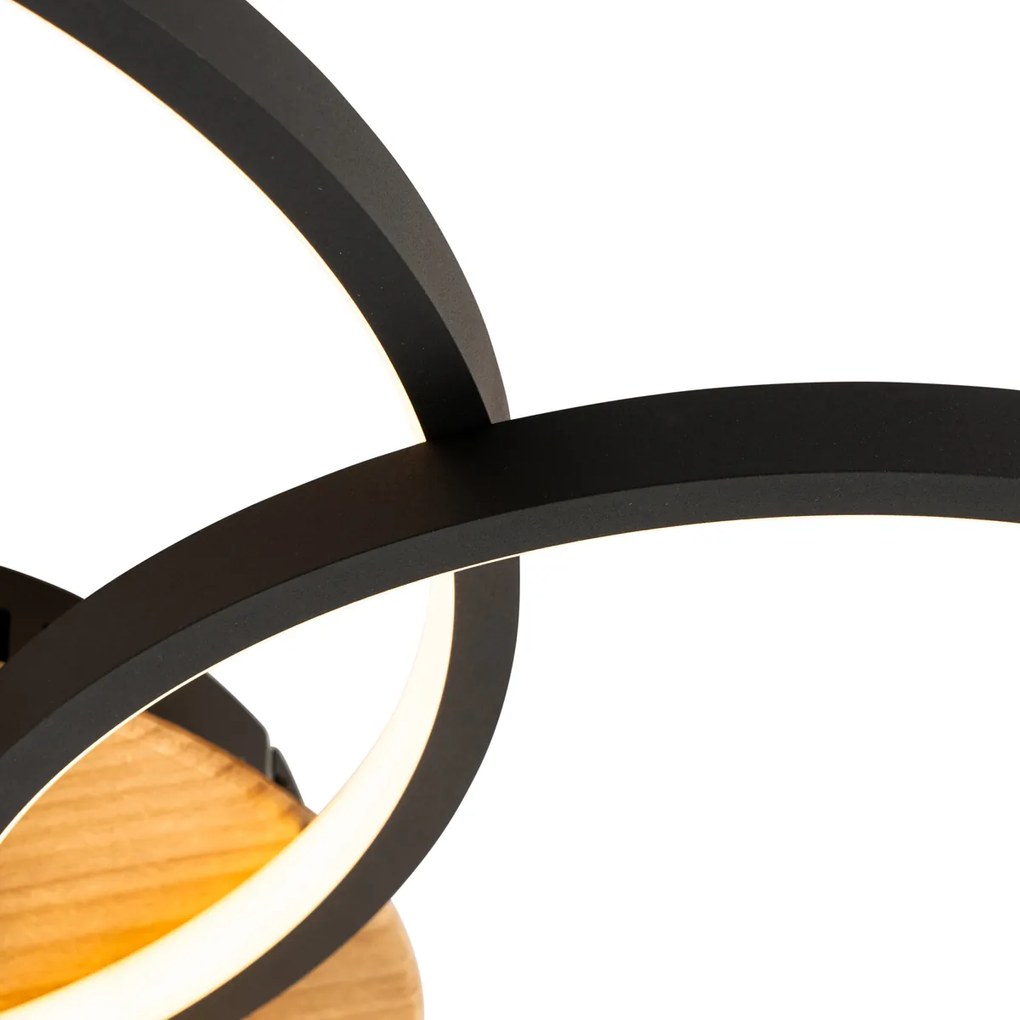 Fekete mennyezeti lámpa fával, beépített LED-del, 3 fokozatban szabályozható, 3 lámpás - Alec