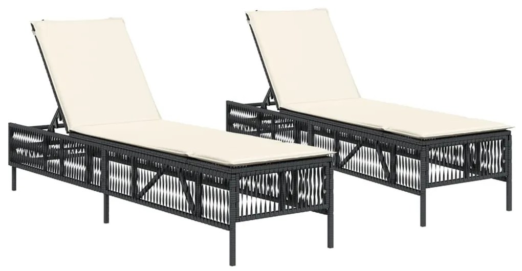 2 db fekete polyrattan napozóágy párnával