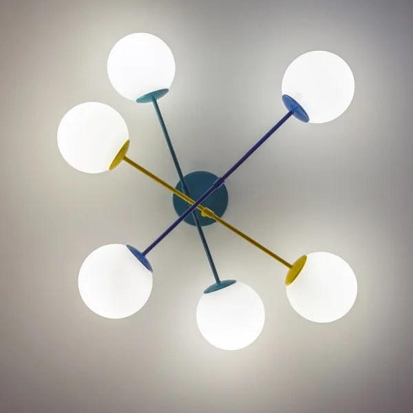Felületre szerelhető csillár MOON 6xE27/15W/230V türkiz/sárga/kék