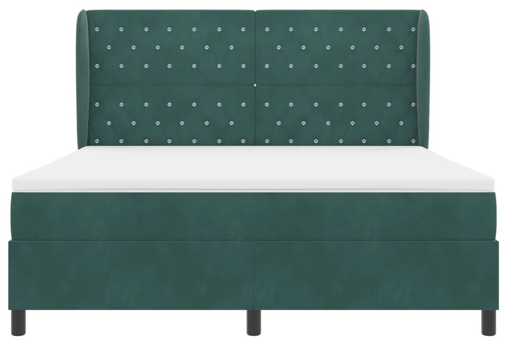 Box Spring Ágy matraccal sötét zöld, 180x200 cm, bársony