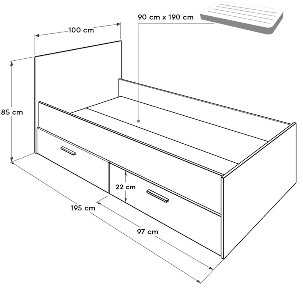 Egyszemélyes ágy 90 cm Vobima 2 (szonoma tölgy + fehér) (ágyráccsal) (tárolóhellyel). 1094834