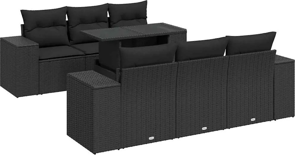 vidaXL 7 részes fekete polyrattan kerti ülőgarnitúra párnával