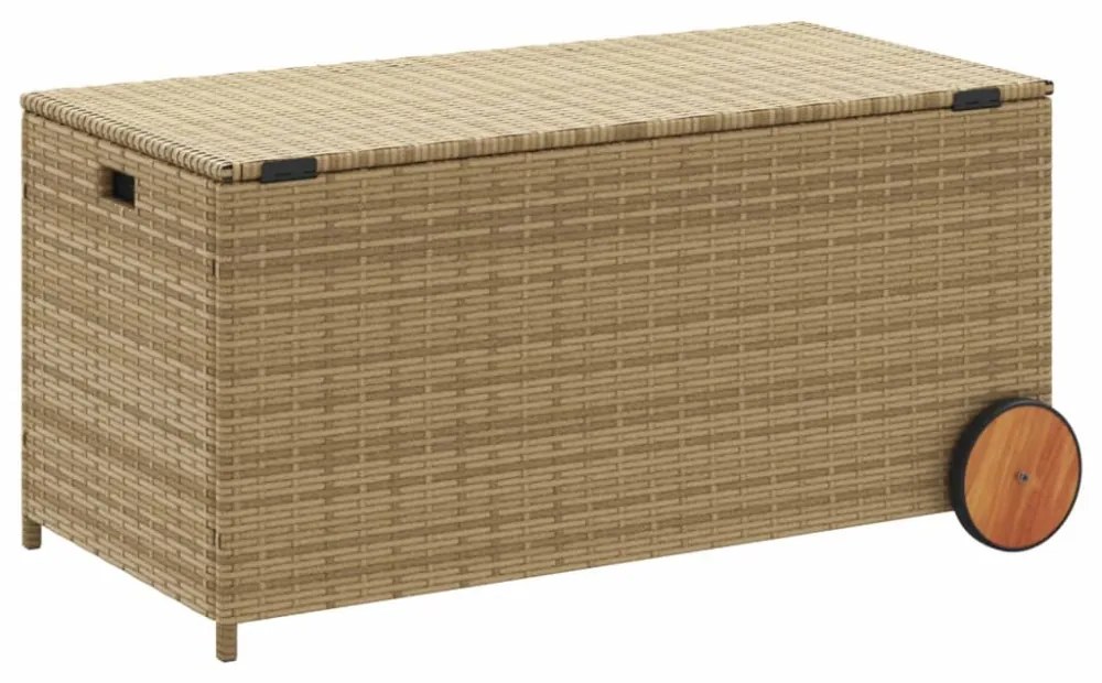 vegyes bézs polyrattan kerti tárolóláda kerekekkel 190 L