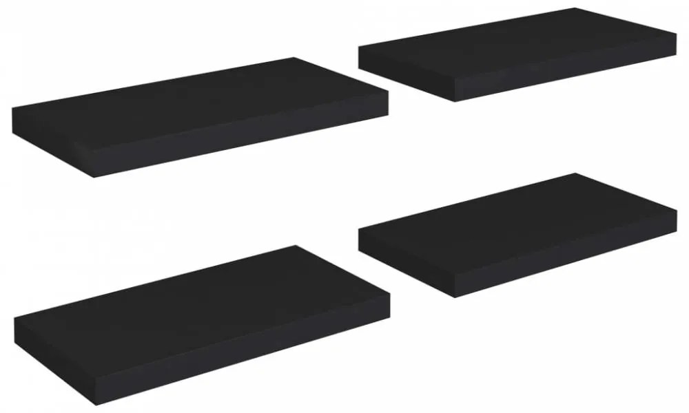 4 db fekete MDF lebegő fali polc 50 x 23 x 3,8 cm