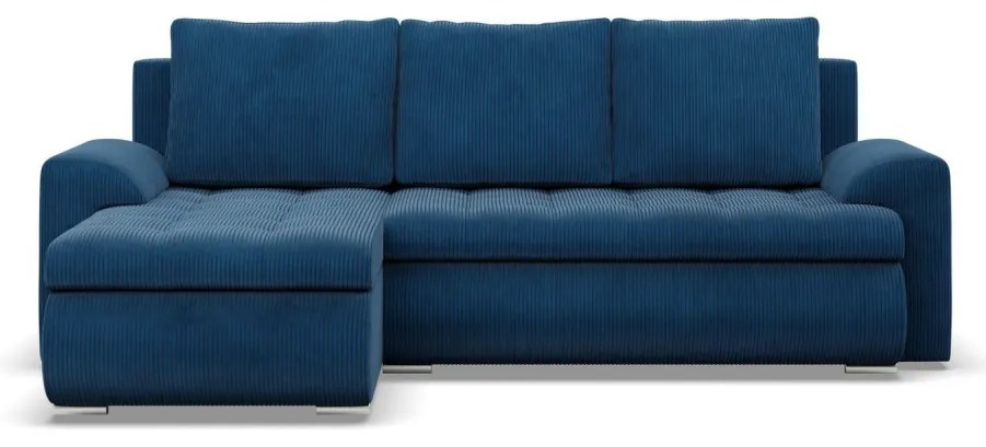 Tokio sarokkanapé, 2 ágyneműtartóval, kordbársony, baloldali, kék