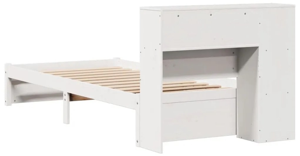 fehér tömör fenyőfa könyvespolcos ágy matrac nélkül 75 x 190 cm